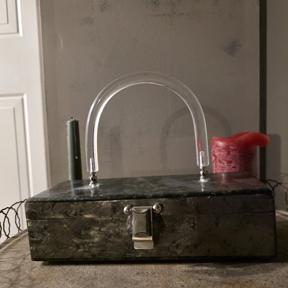 Llewellyn Inc - Vintage Lucite Handle Marble Box